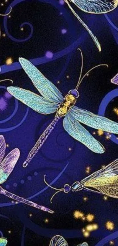 Colorful dragonfly night wallpaper design.