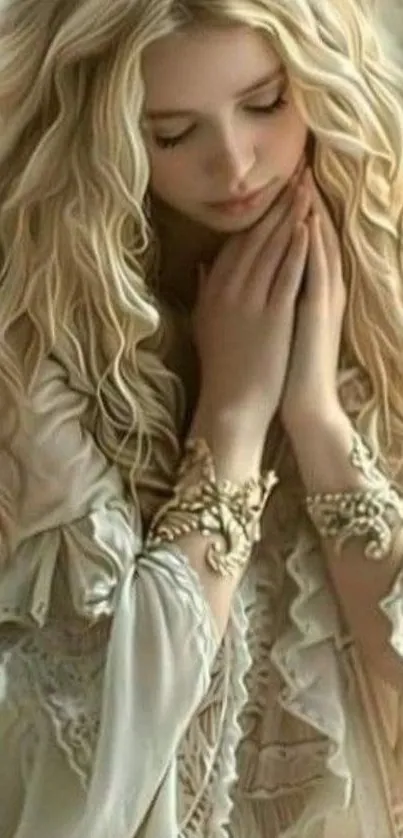 Dreamy woman portrait with elegant attire.