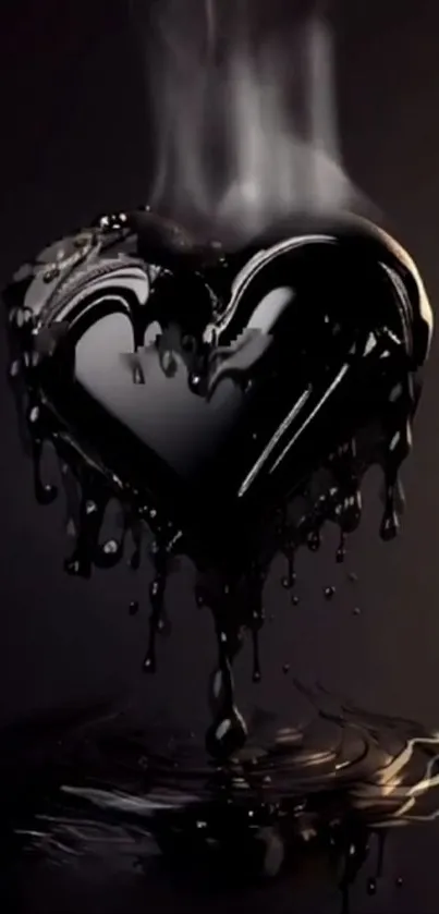 Black heart with dripping effect on dark background.