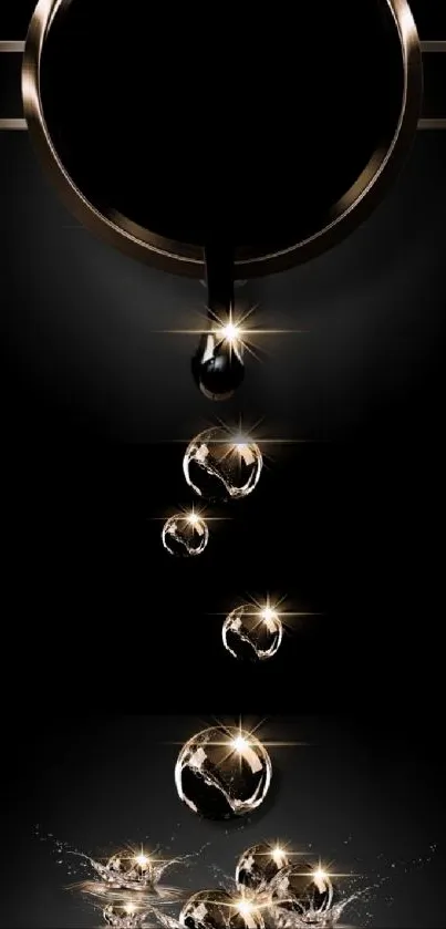 Golden light droplets on a black background