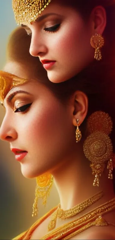 Two elegant women in gold jewelry.