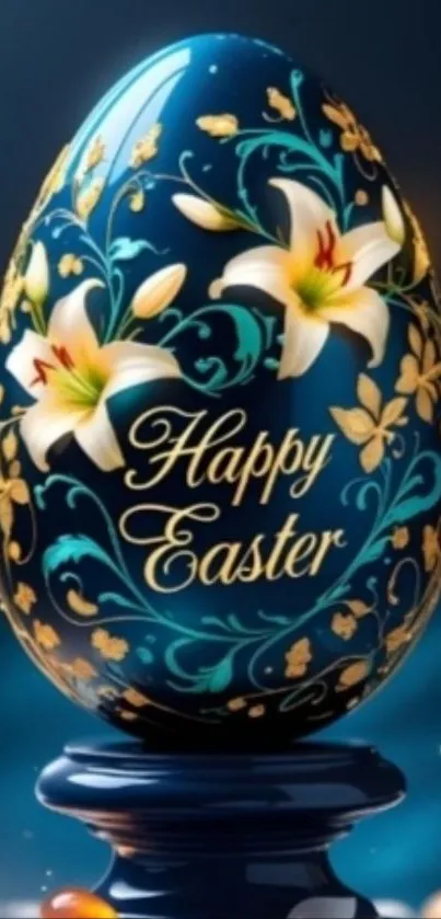 Elegant floral Easter egg with Happy Easter text.