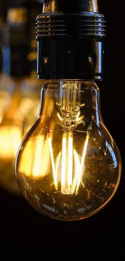 Close-up of glowing Edison bulb with warm, vintage ambiance.