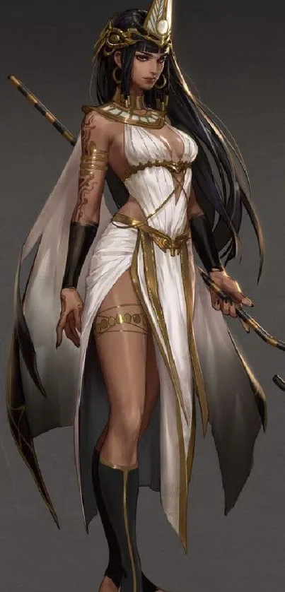 Egyptian inspired artwork featuring a regal female character in lavish attire.