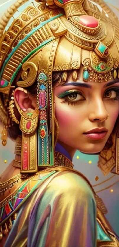 Vibrant Egyptian princess with gold jewelry in a stunning illustration.