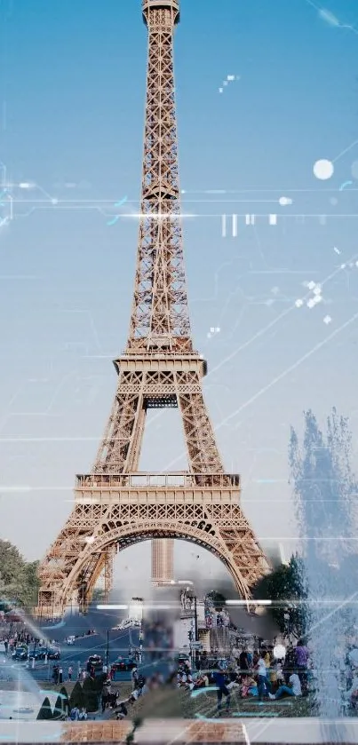 Eiffel Tower with digital art overlay in a mobile wallpaper design.