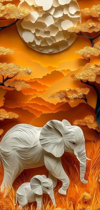 Elegant paper elephant art in vibrant sunset.