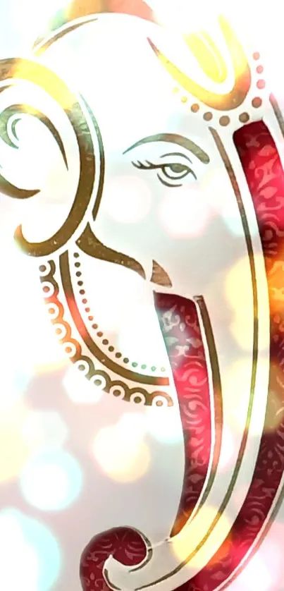 Elegant elephant art with gold detail and vibrant colors for mobile wallpaper.