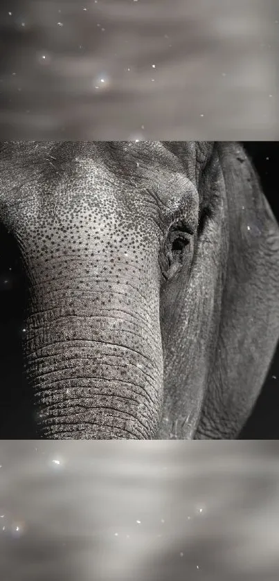 Elephant against a cosmic galaxy background with stars.