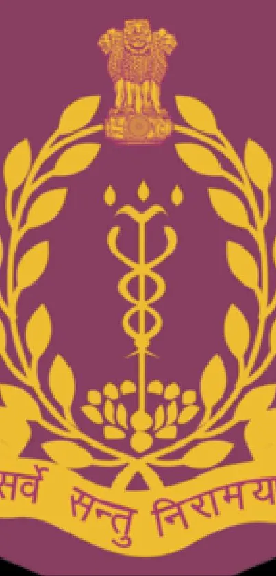 Golden emblem on a purple shield wallpaper design.