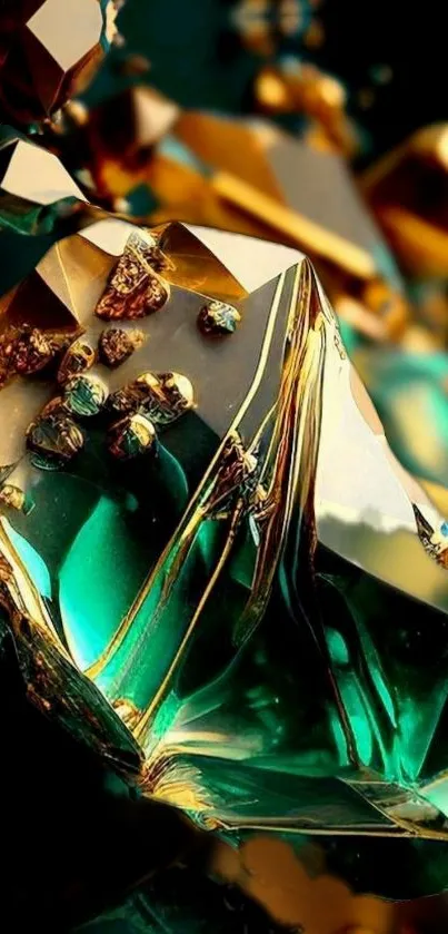Elegant emerald and gold crystal mobile wallpaper with luxury design.