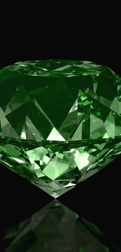 Green emerald gemstone on a black background, beautifully detailed.