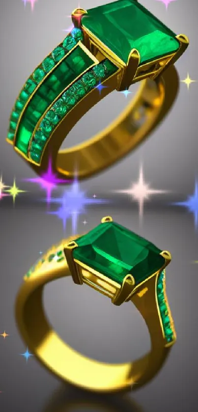 Elegant emerald and gold ring wallpaper for mobile.