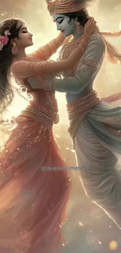 Ethereal dance illustration of two figures in mystical attire.