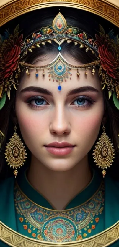 Elegant ethnic portrait with ornate headpiece and jewelry