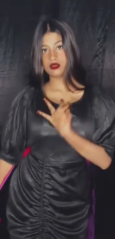 Elegant portrait of a woman in black dress wallpaper.