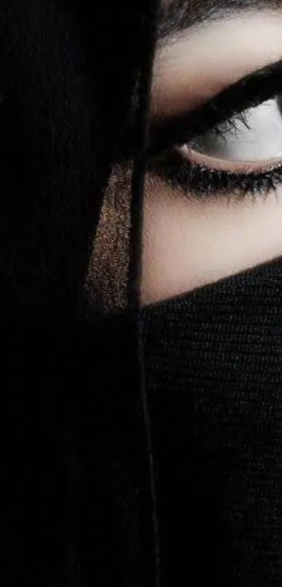 Elegant eye and black veil mobile wallpaper with a mysterious look.