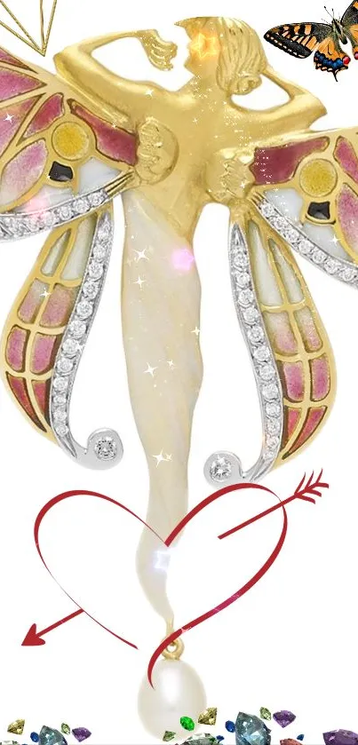 Elegant fairy with butterfly wings and jewelry design.