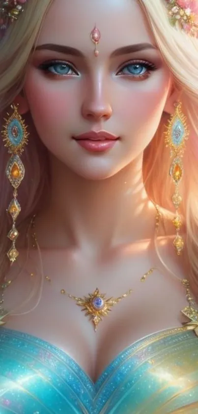 Elegant fairy princess with jewels and pastel colors in digital art wallpaper.