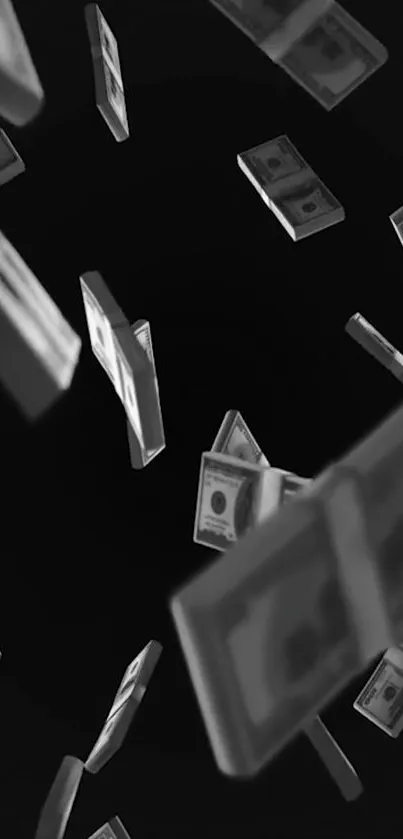 Monochrome falling dollar bills wallpaper for mobile.