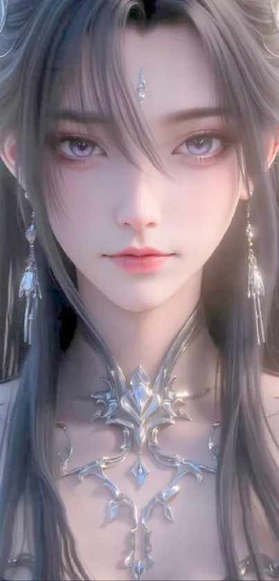 Elegant fantasy-themed anime girl portrait wallpaper.