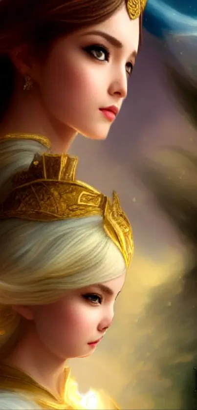 Fantasy art portrait of regal figures in an elegant design.