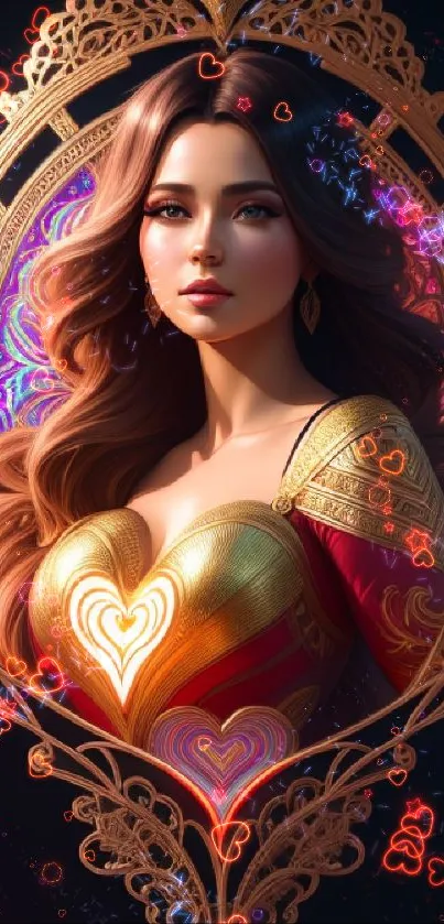 Elegant fantasy art portrait wallpaper with intricate gold design.