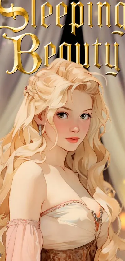 Illustrated Sleeping Beauty fantasy art wallpaper in elegant attire.