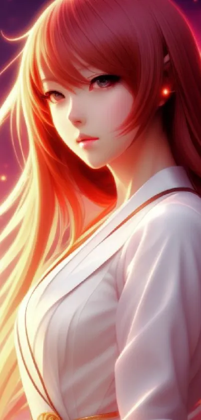 Fantasy art wallpaper of a woman with auburn hair in a mystical glow.