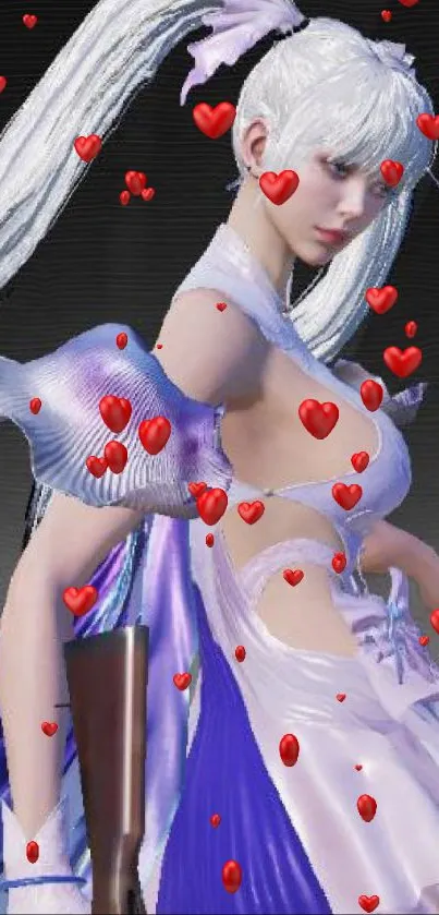 Elegant fantasy character with red hearts.