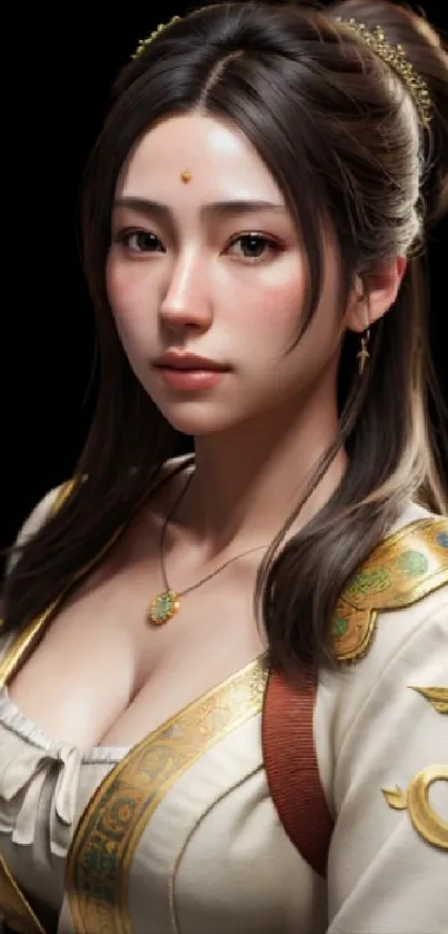 Elegant female fantasy character in detailed attire.