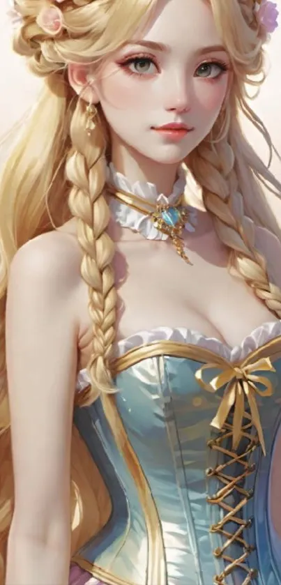 Elegant fantasy character with braided hair and detailed attire.