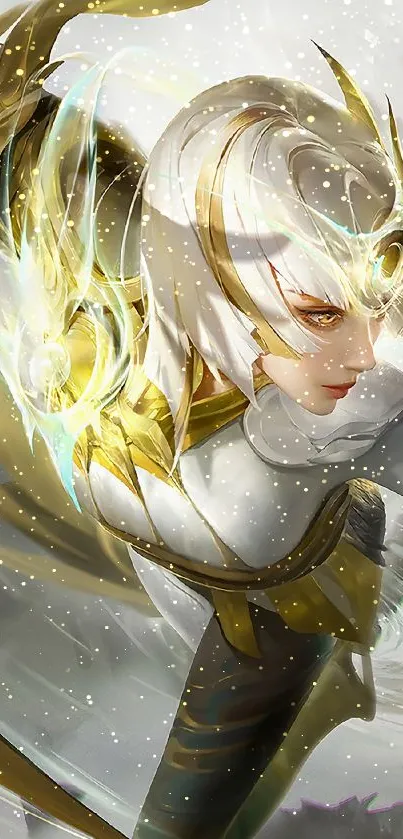 Elegant fantasy character with gold accents on a white background.