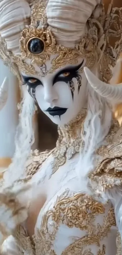Artistic fantasy creature with horns and gold details.