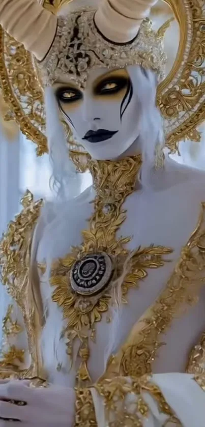 Fantasy creature with gold and elaborate costume.