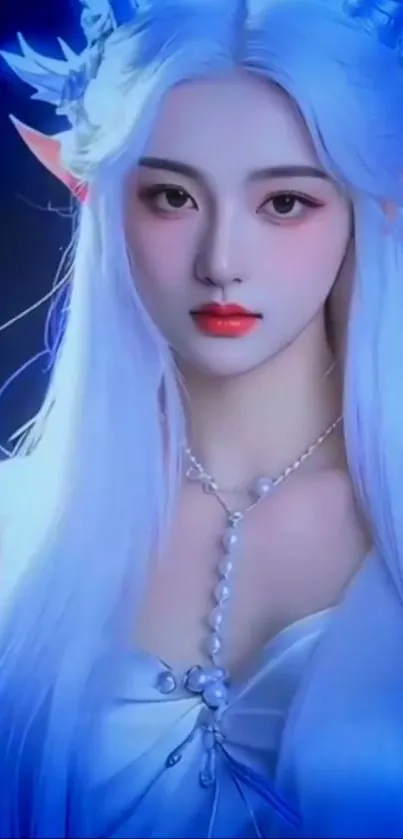 Fantasy elf portrait with white hair and a mystical aura