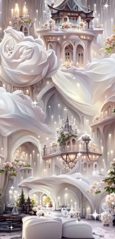 Elegant fantasy architecture with white roses.