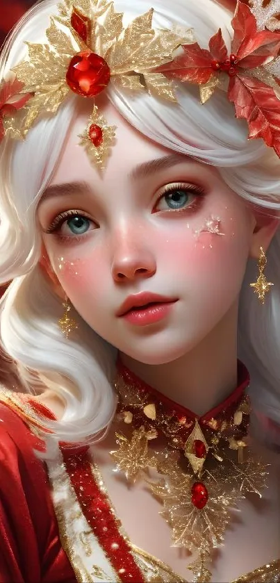 Beautiful fantasy character with gold accents in red attire.