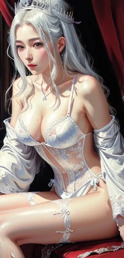 Elegant princess in white attire, fantasy art.