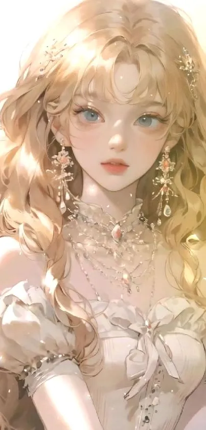 Fantasy princess artwork with golden hair and jewelry.