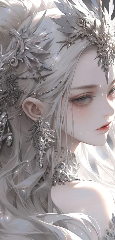 Ethereal fantasy princess with intricate silver adornments.