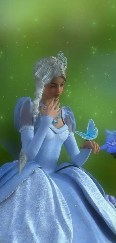 Fantasy princess with butterfly in magical garden.