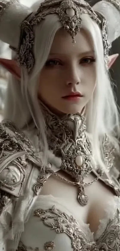 Fantasy warrior with ornate armor and elf features.