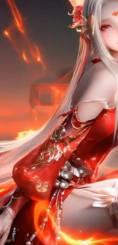 Fantasy warrior princess with red and fire elements