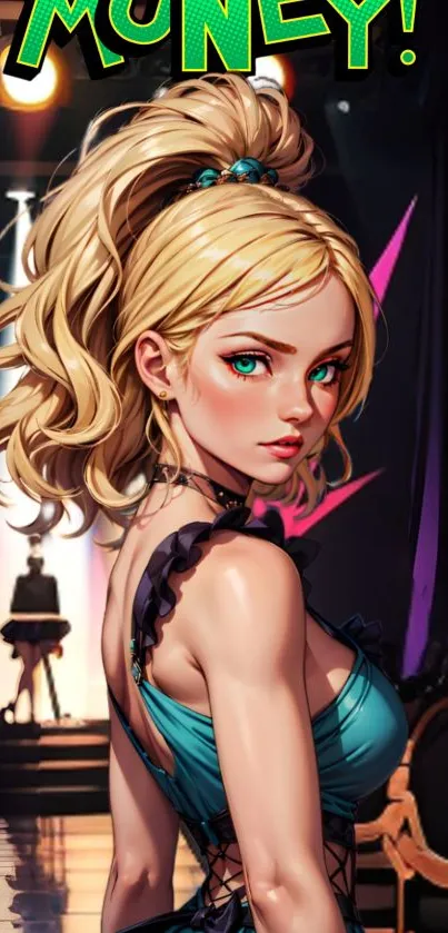 Vibrant anime character in dynamic lighting.
