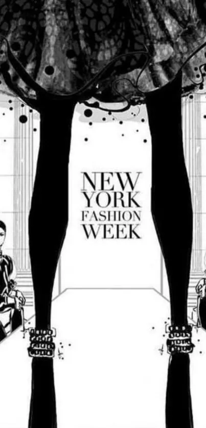 Elegant fashion illustration featuring runway legs at New York Fashion Week.