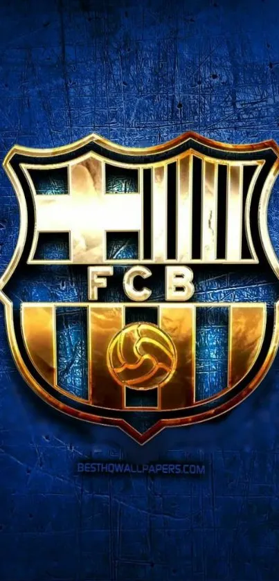 FCB emblem with blue and gold design on mobile wallpaper.