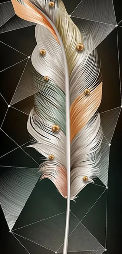 Elegant abstract feather art with geometric background.