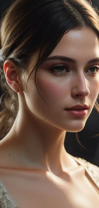 Elegant portrait of a woman with soft lighting in a warm, sophisticated style.