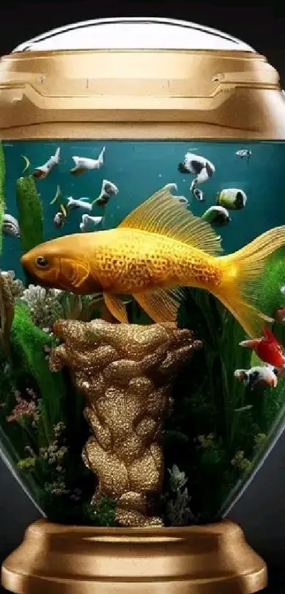 Elegant goldfish in an artistic fishbowl aquarium wallpaper.